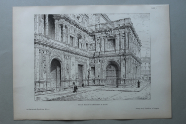 Holzstich Architektur Sevilla 1887 Teil Fassade Minizipium